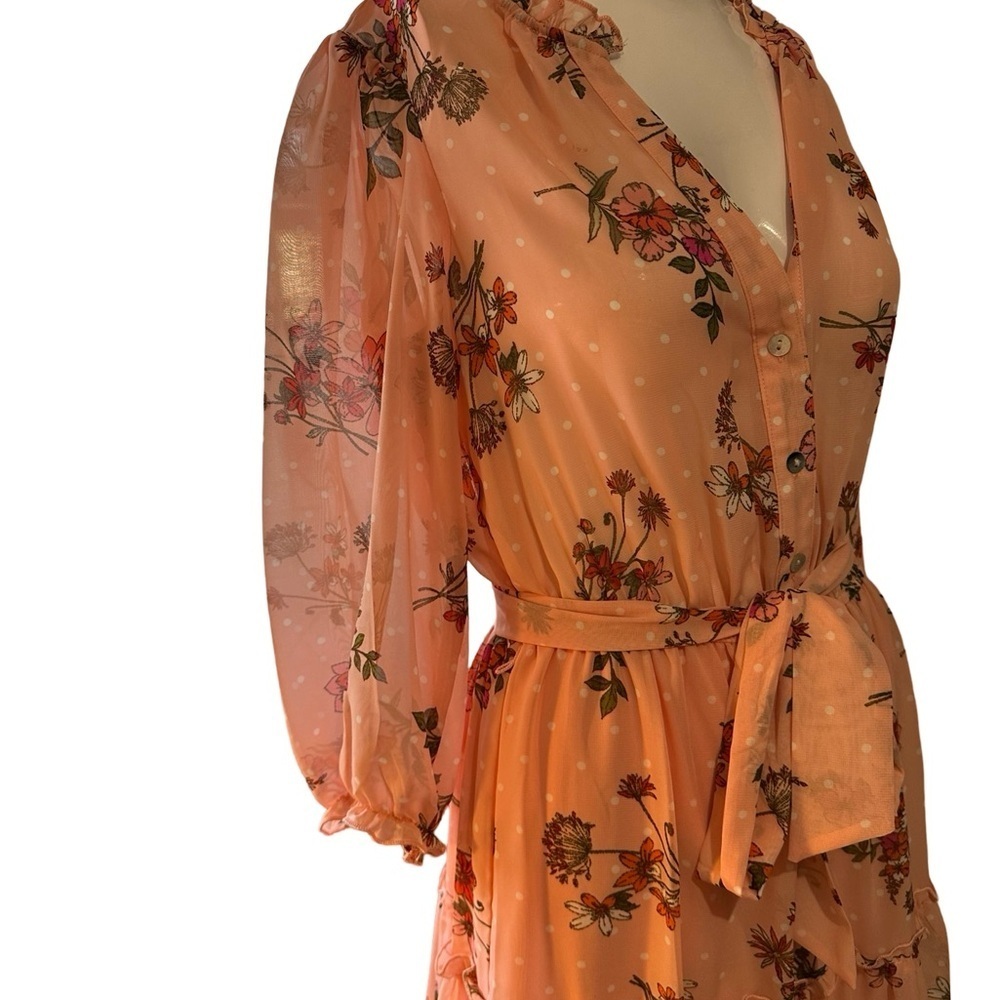 Kate lily Floral Peach Chiffon Dress Sz 6 - Picture 4 of 6